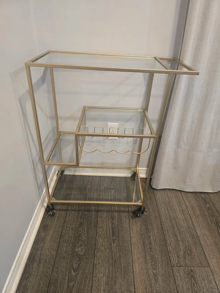 Gold Bar Cart with Glass Shelves