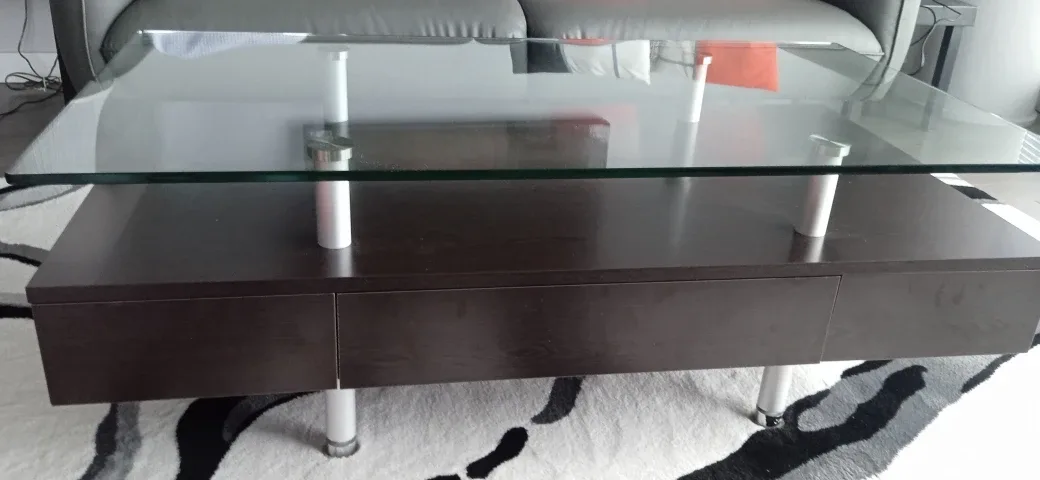 Coffee Table w/ Glass Top & Storage