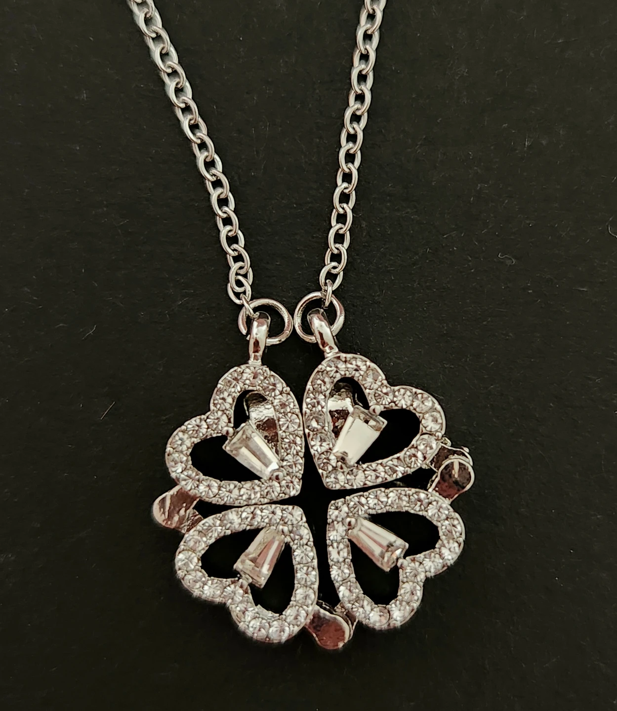 Heart Clover Necklace - Silver Tone