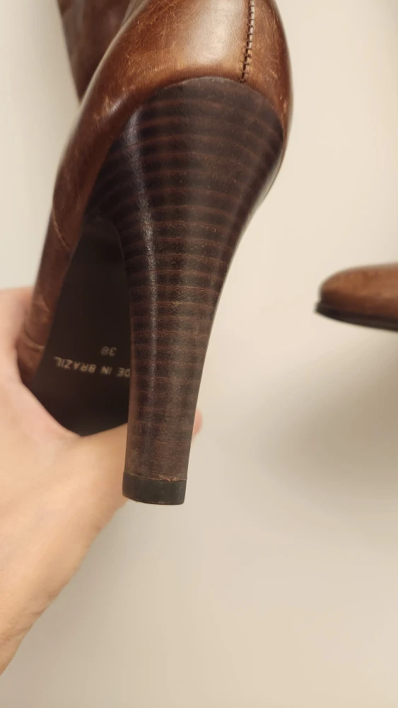 Brown Leather Knee High Heel Boots - Size 38 - photo 3