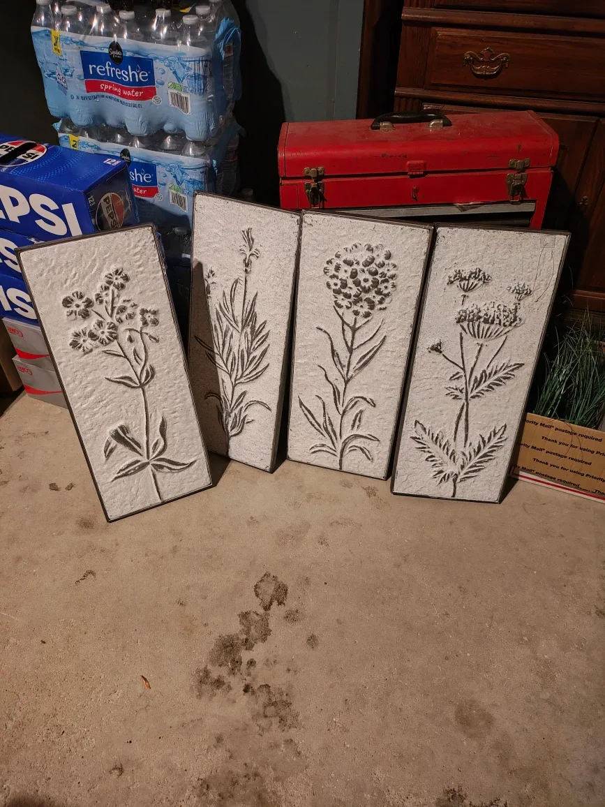 Metal White Washed Embossed Herb Prints