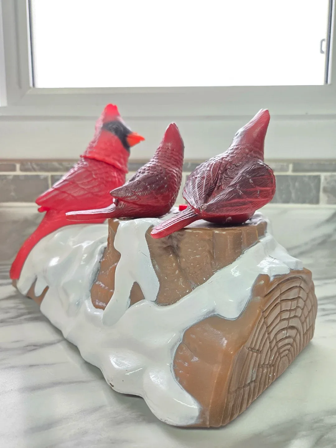 Gemmy Cardinal Birds on Log Decoration Animated image indicator(4)