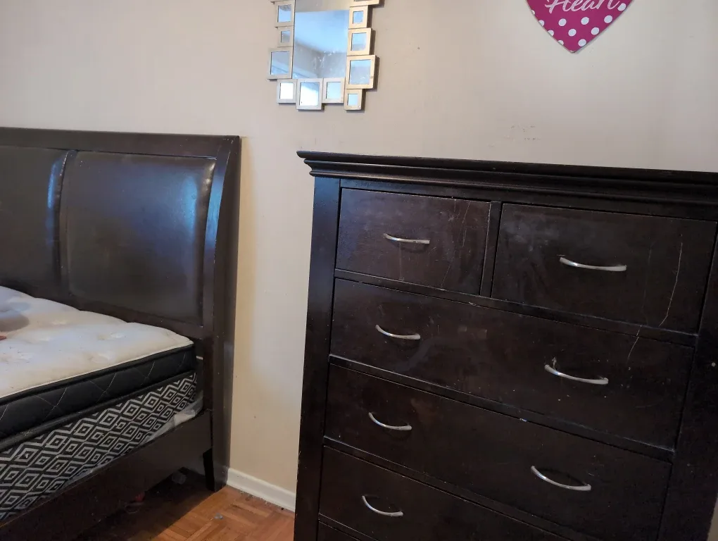 Moving sale Dark Brown Bedroom Set - Bed Frame & Dresser