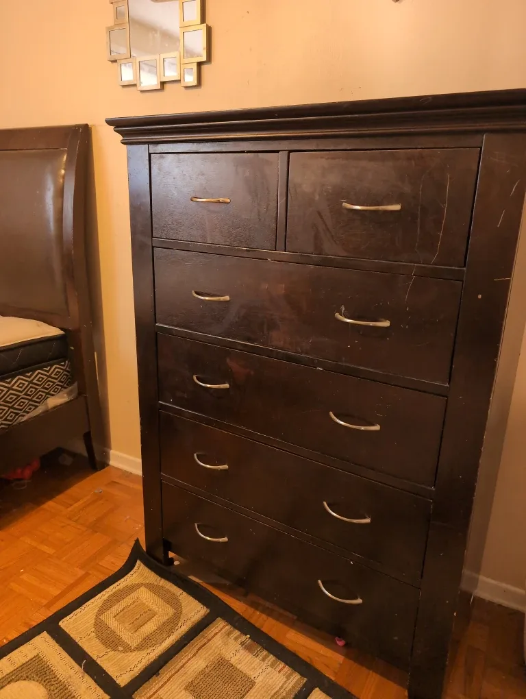 Moving sale Dark Brown Bedroom Set - Bed Frame & Dresser image indicator(2)