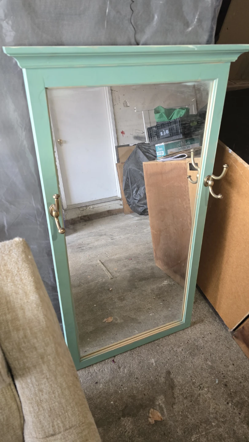 Mint Green Framed Mirror with Hooks