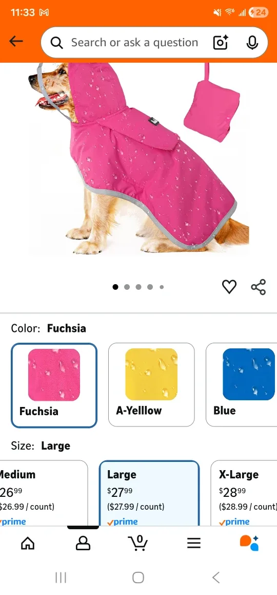 New Slowton Fuchsia Dog Raincoat - Large