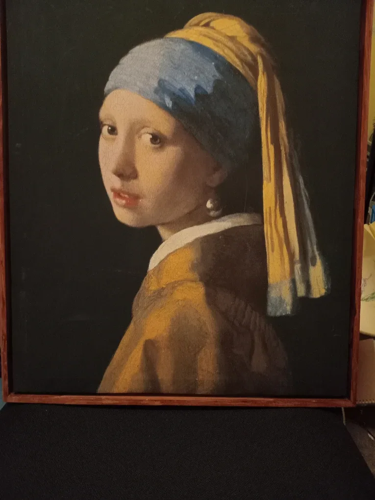 GIRL WITH PEARL FRAMED  PAINTING