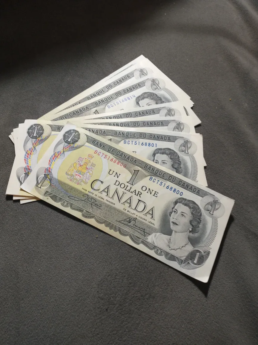 1973 Canada 20 consecutive uncirculated $1 banknotes