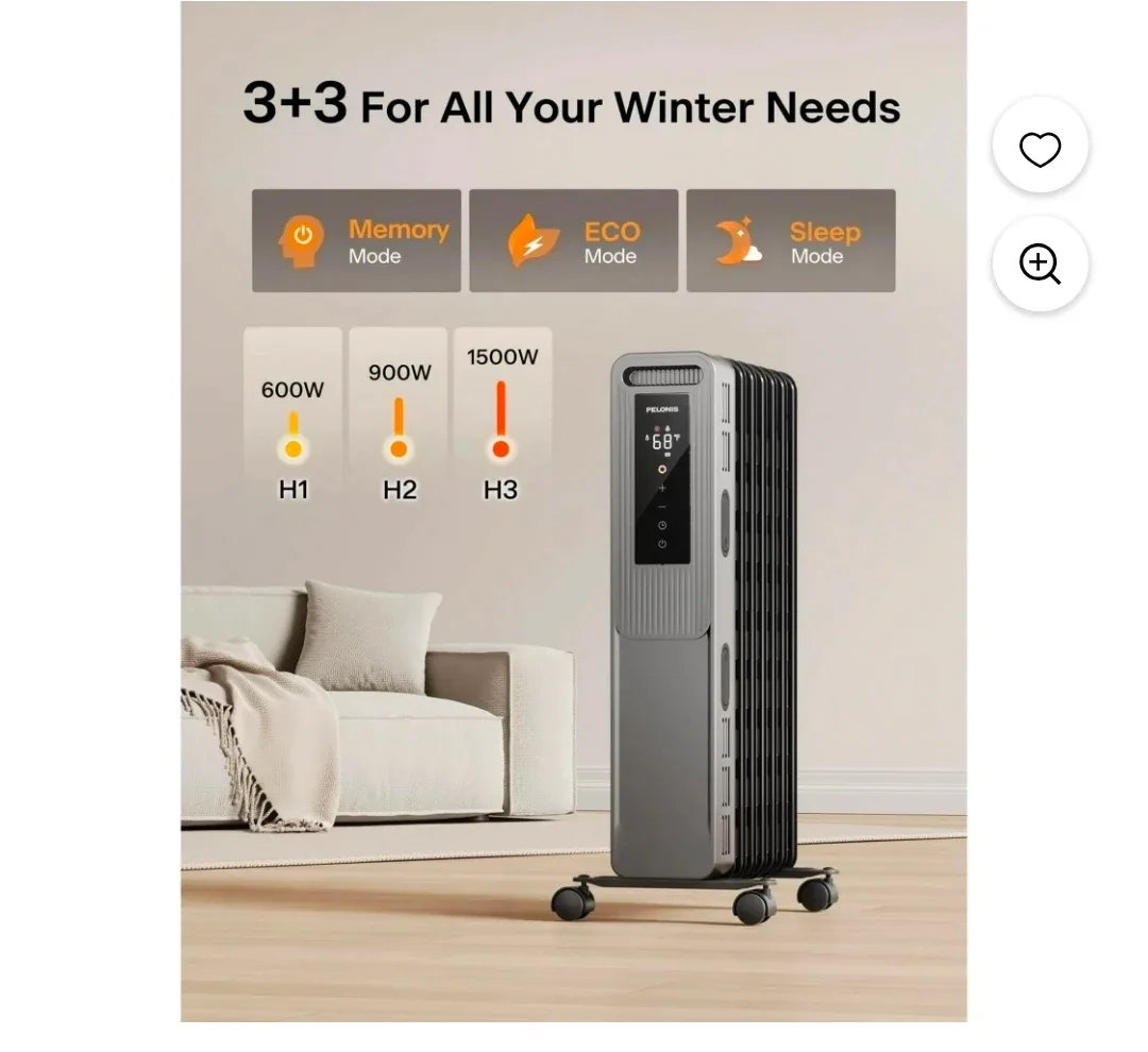 Pelonis 1500W Electric 3-Setting Oil Filled image indicator(7)