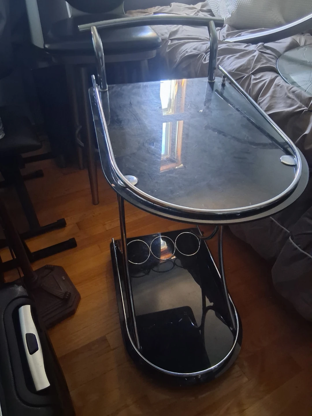 Black Glass Top Bar Cart