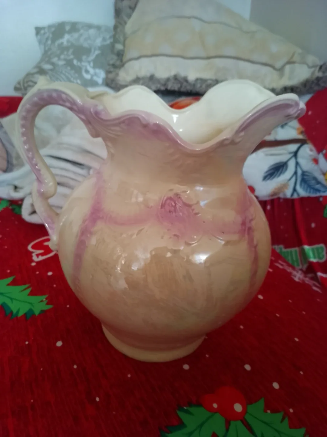 Vintage Pitcher, Cream and Pink