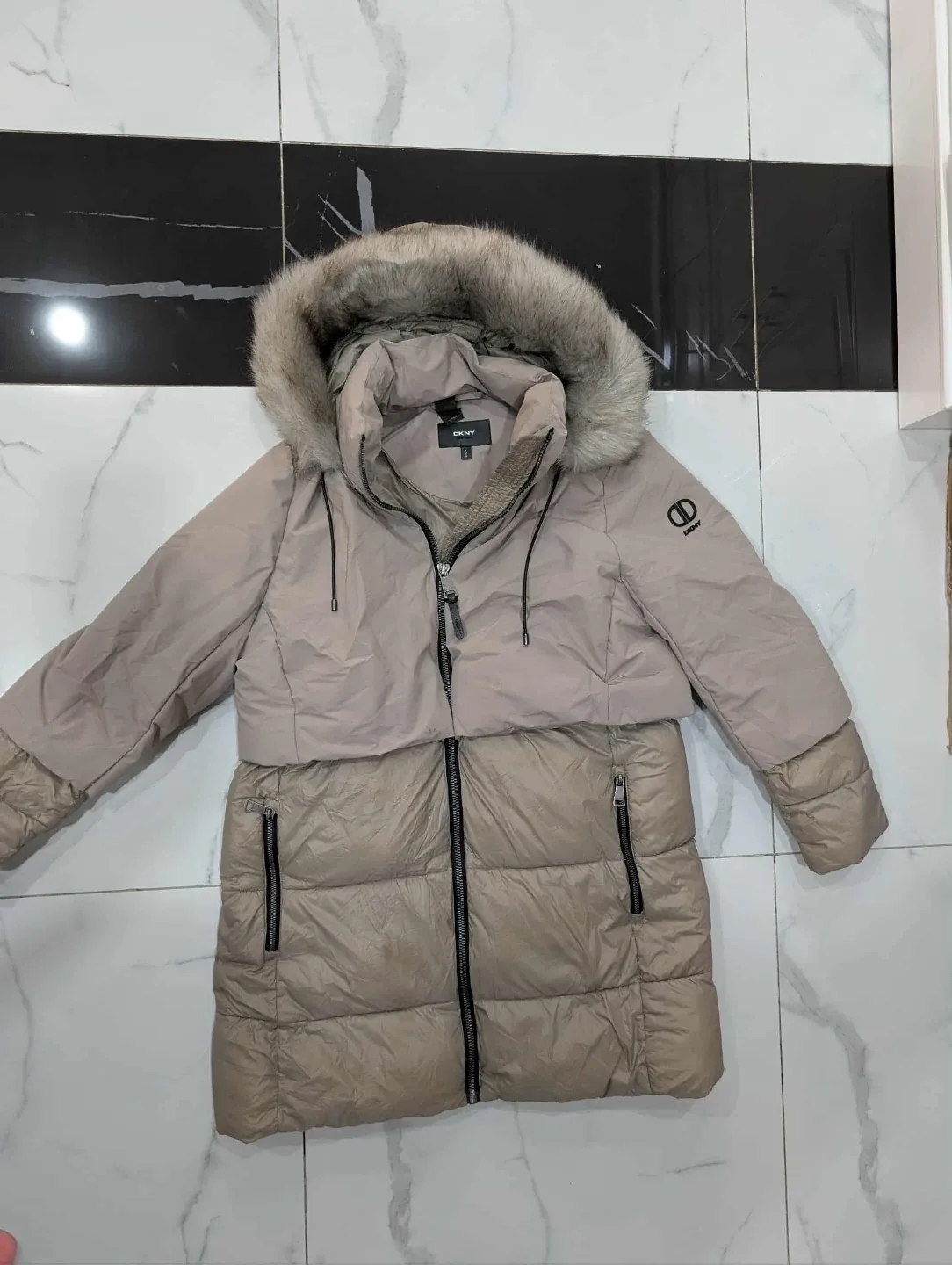 DKNY Beige Puffer Coat - Size L