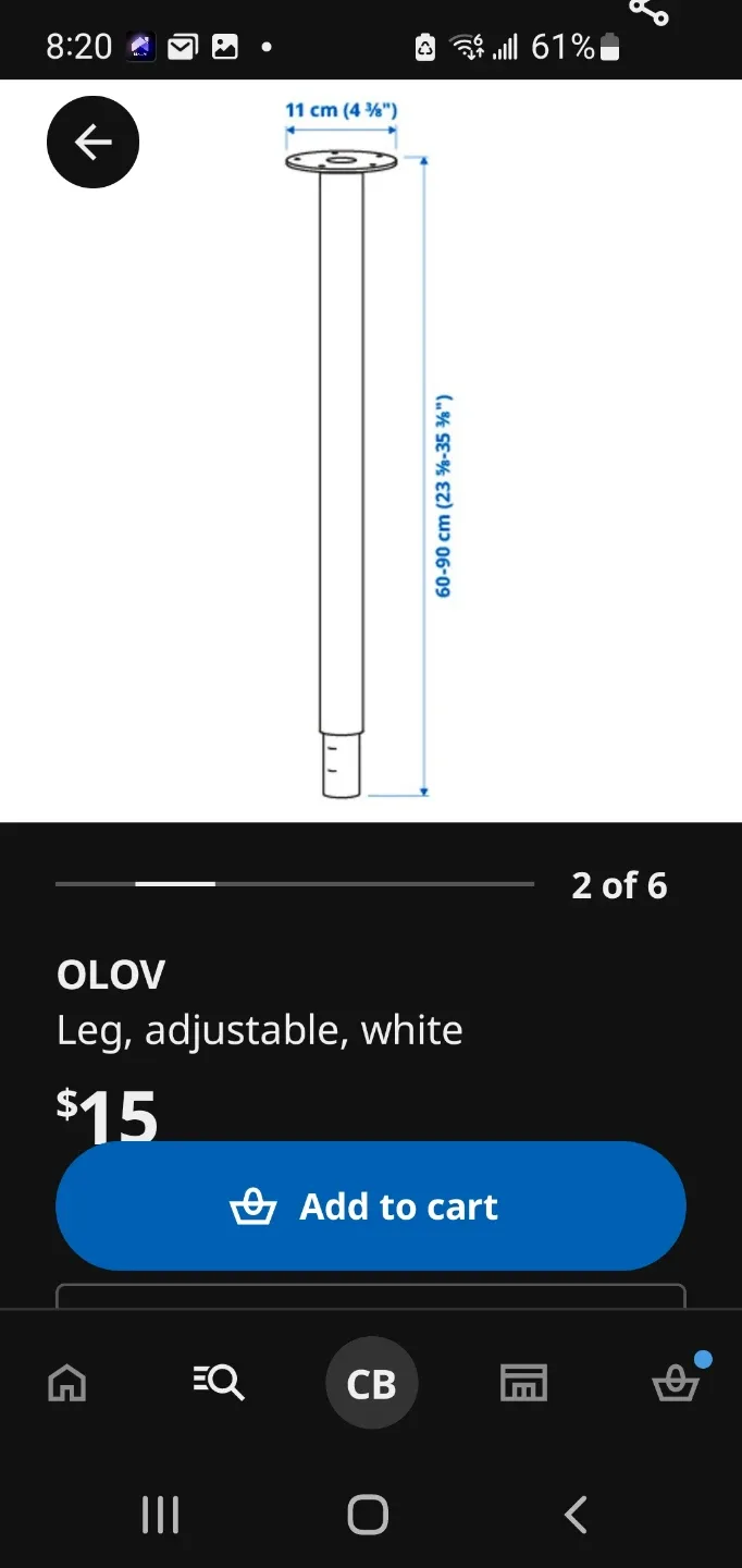IKEA OLOV Adjustable Black Table Legs (Set of 4) image indicator(5)