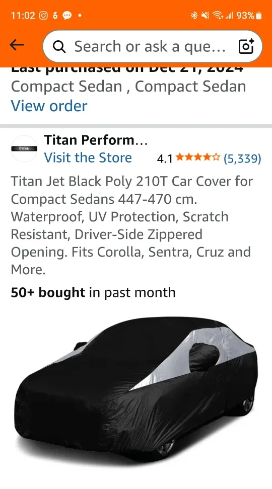 Titan Jet Black Poly 210T Car Cover