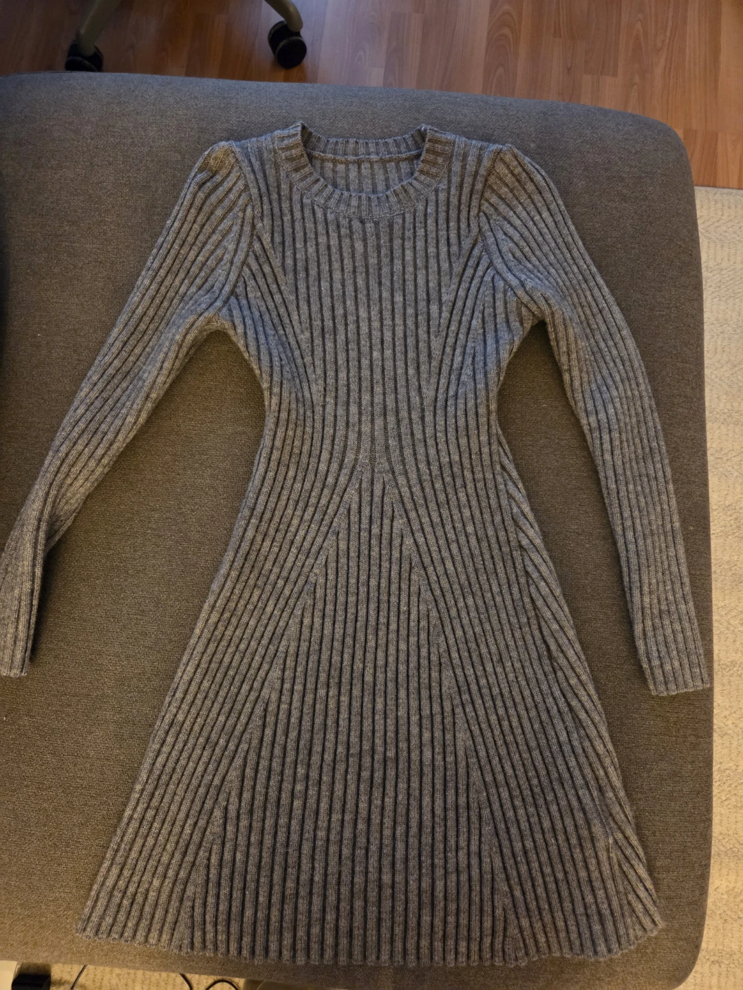 Grey Ribbed Knit Dress