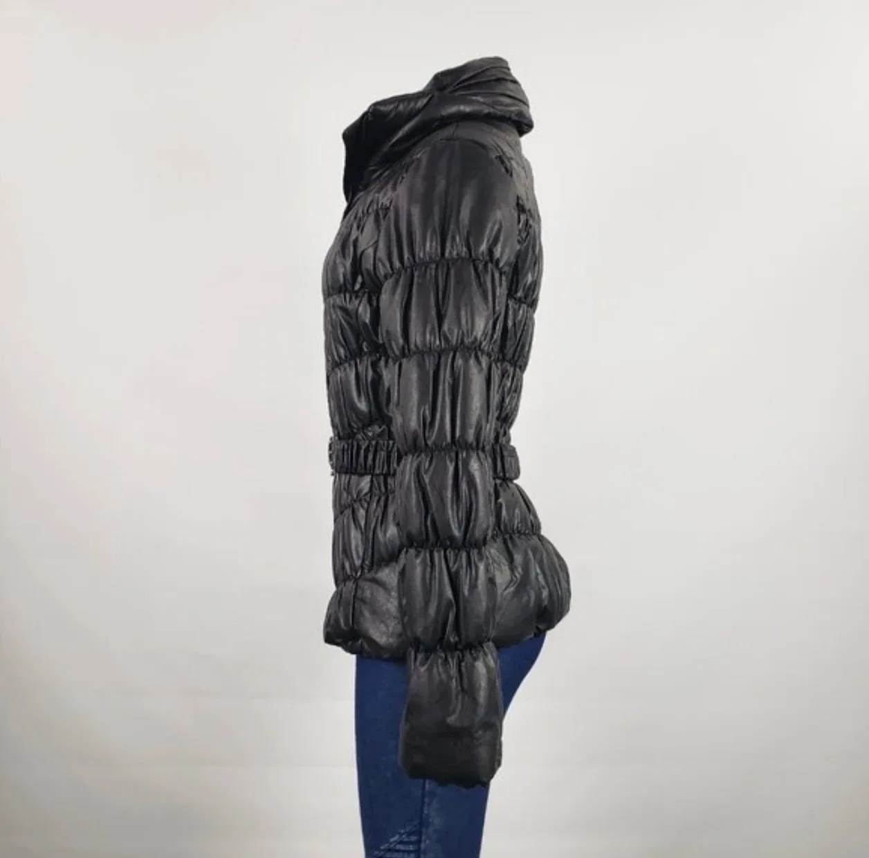 Beulah Black Puffer Belted Jacket Size S image indicator(3)