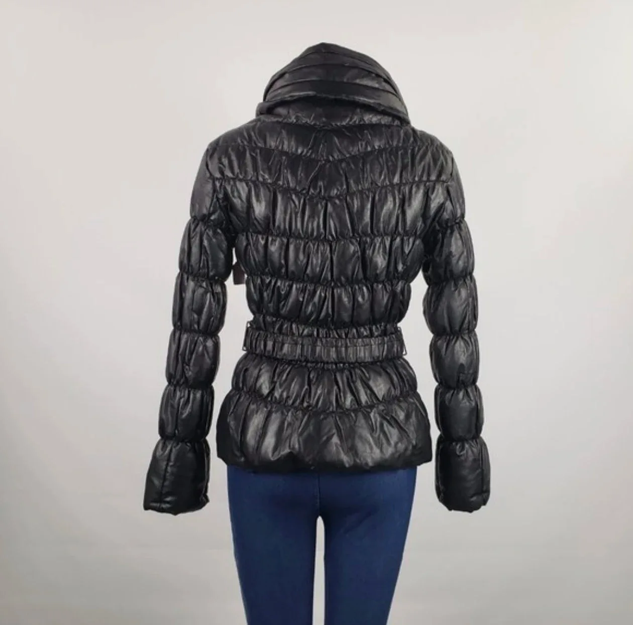 Beulah Black Puffer Belted Jacket Size S image indicator(4)
