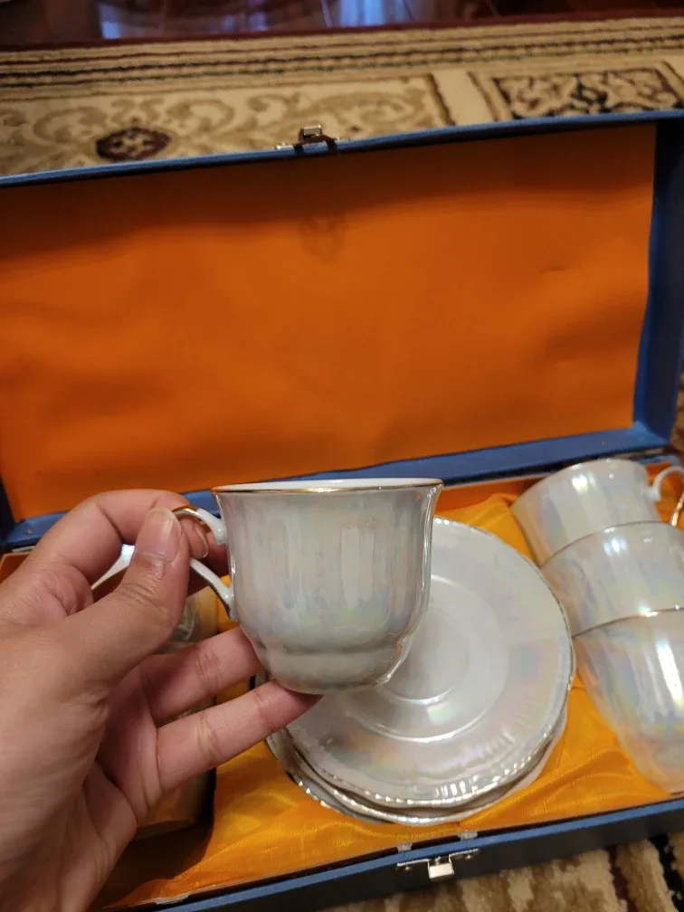 Vintage Iridescent Tea Cup Set with Box image indicator(2)