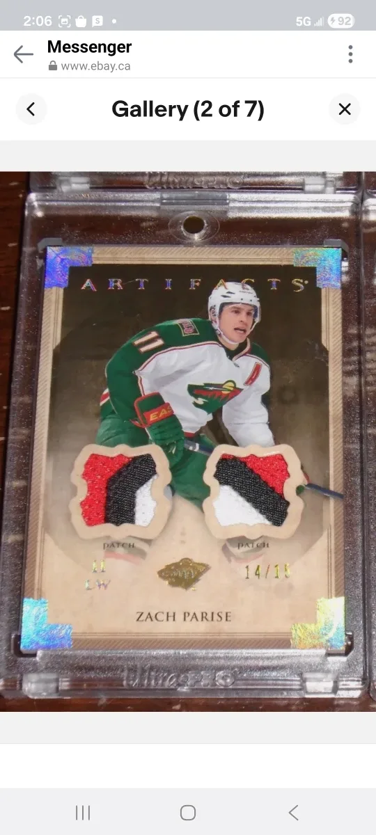Zach Parise Artifacts Patch Card 14/15/ New Jersey patches