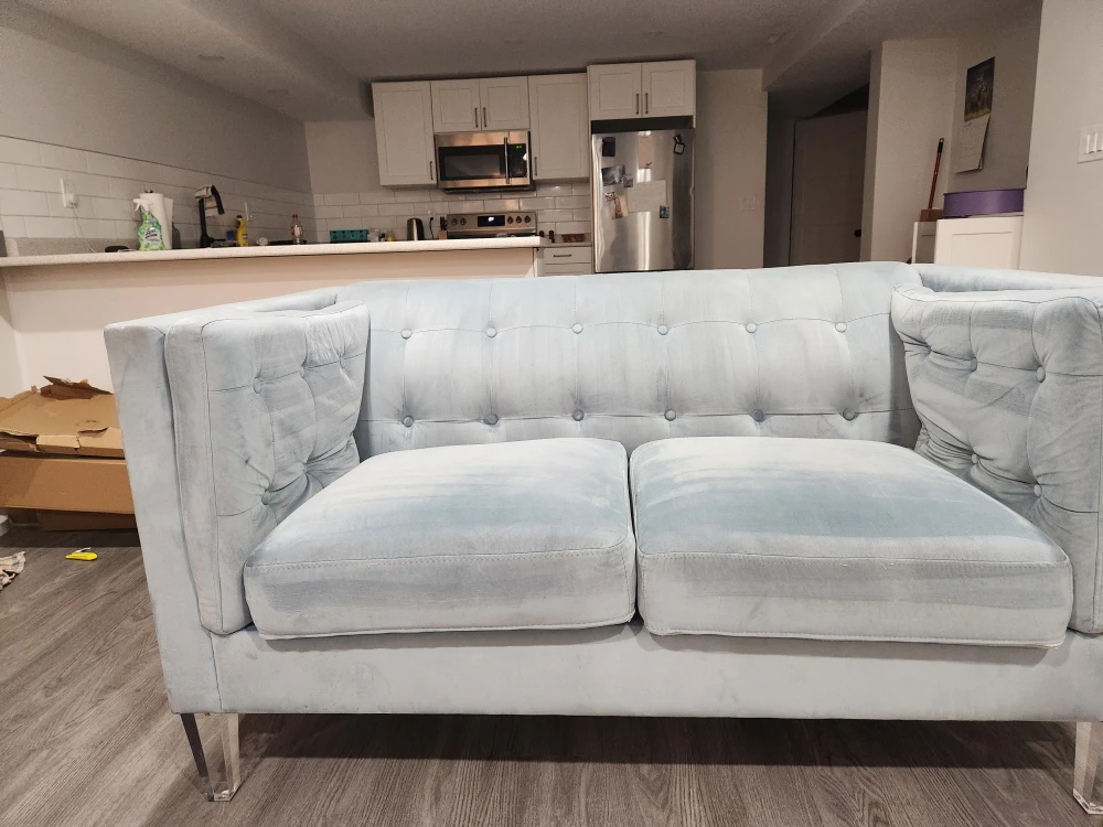 Light blue sofa with clear legs - photo 2