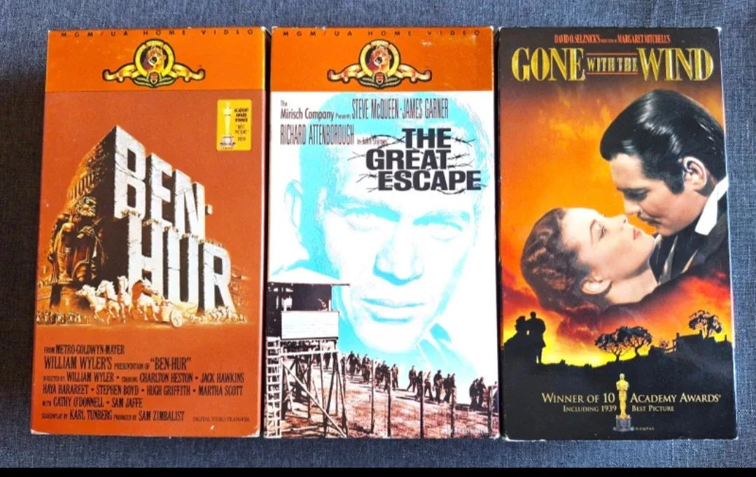 VHS Tapes: Ben-Hur, The Great Escape, Gone With the Wind