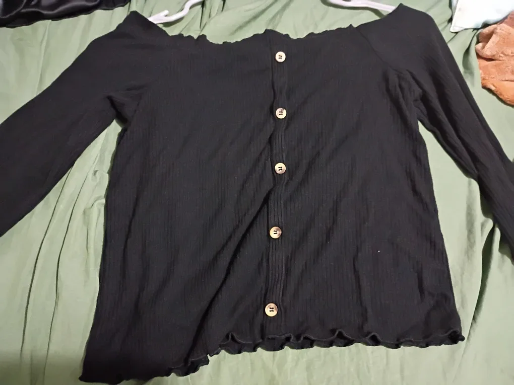 🥦 Black Cropped Shoulder Long Sleeve Shirt image indicator(2)