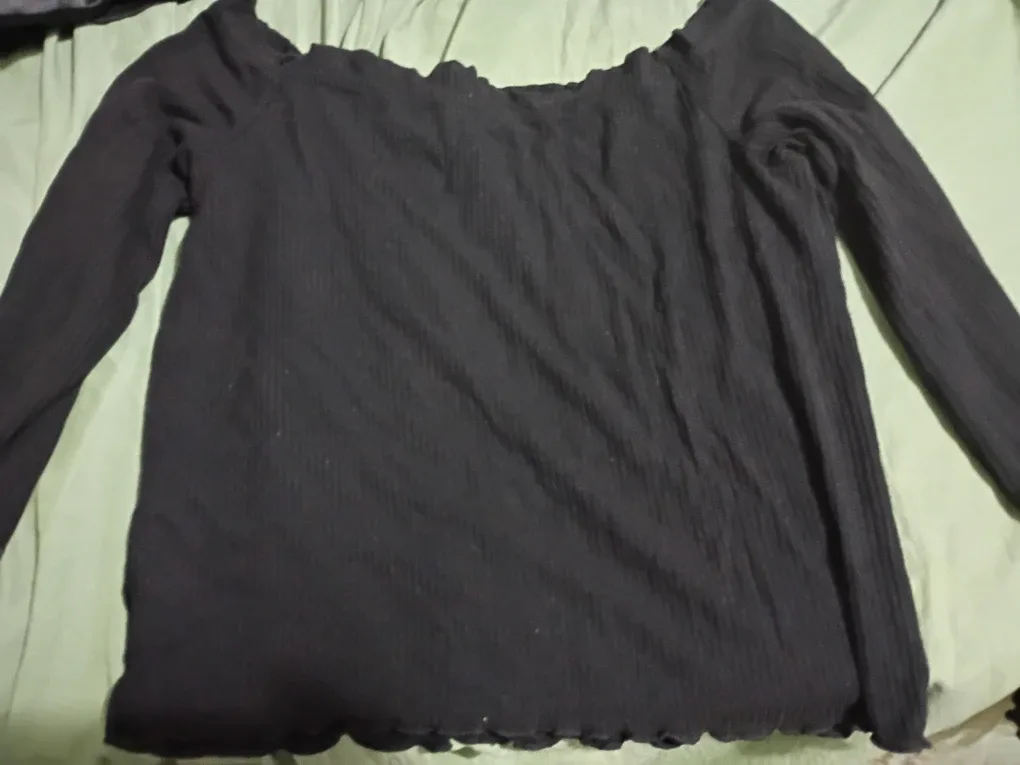 🥦 Black Cropped Shoulder Long Sleeve Shirt image indicator(3)