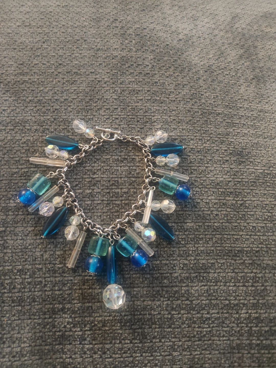 Beaded Charm Bracelet - Blue & Clear