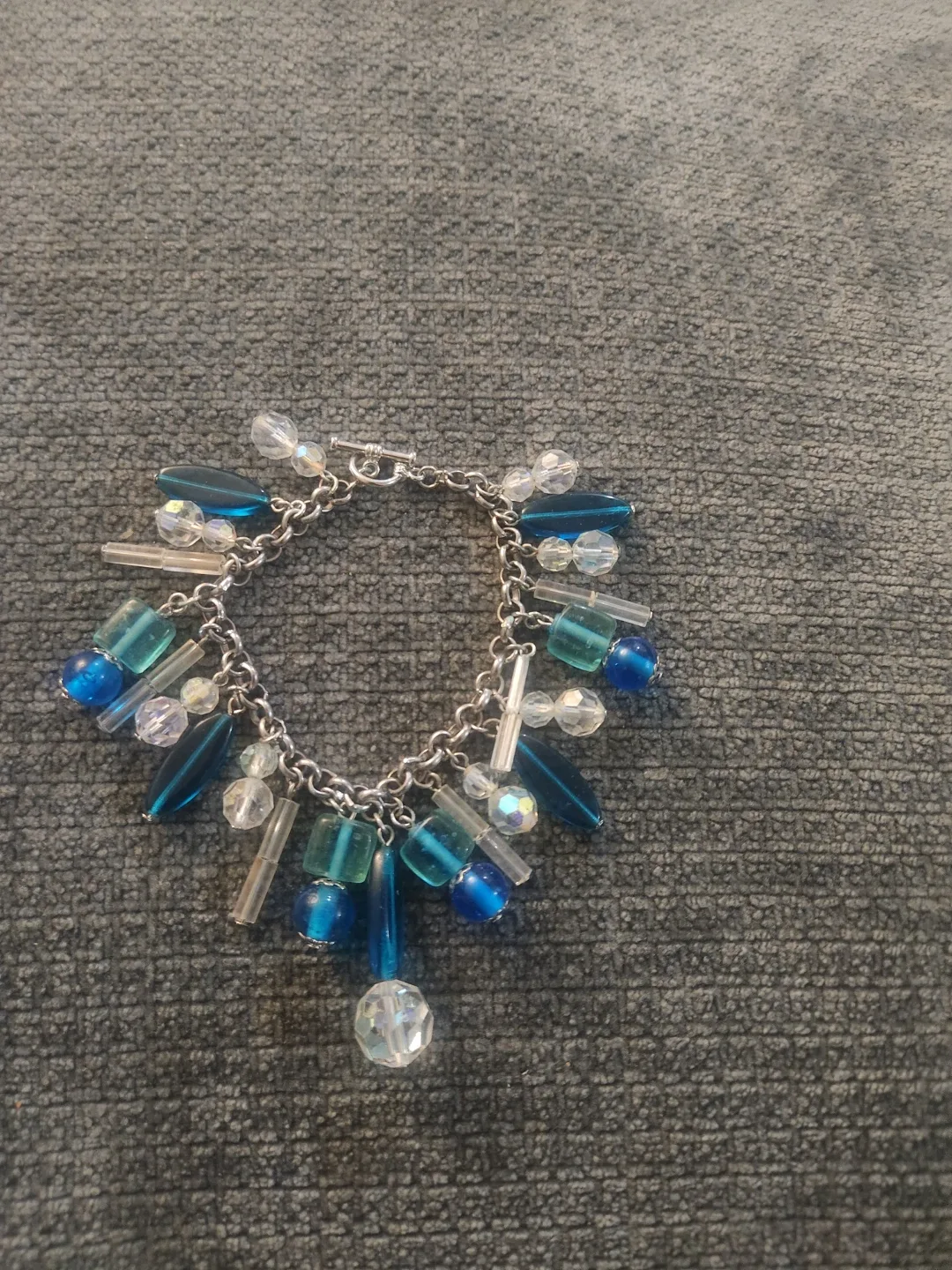 Beaded Charm Bracelet - Blue & Clear
