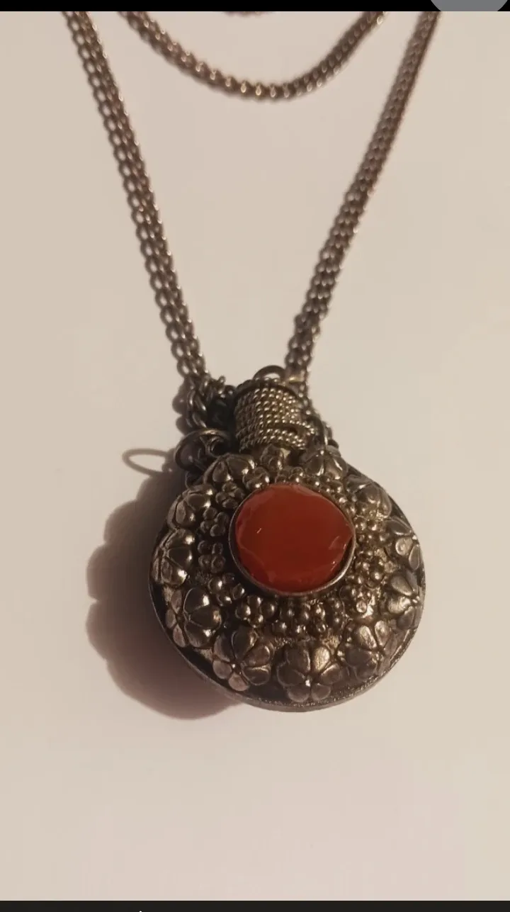 Vintage Silver Plated Carnelian Perfume Bottle Necklace thumbnail