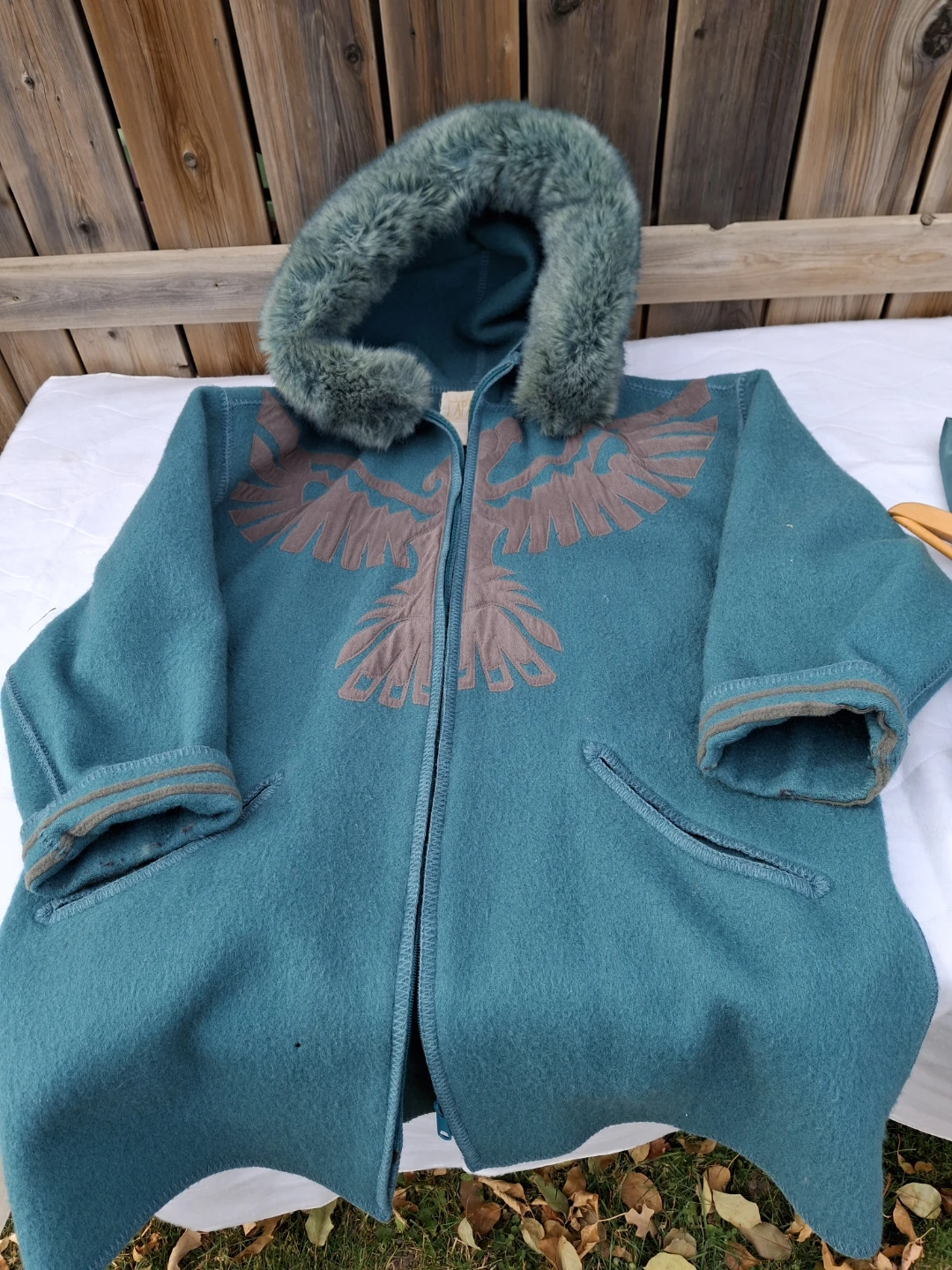 Thunderbird Teal Wool Coat with Hood & separate liner