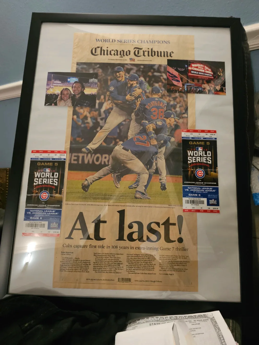 Framed Chicago Tribune Cubs World Series Newspaper image indicator(2)