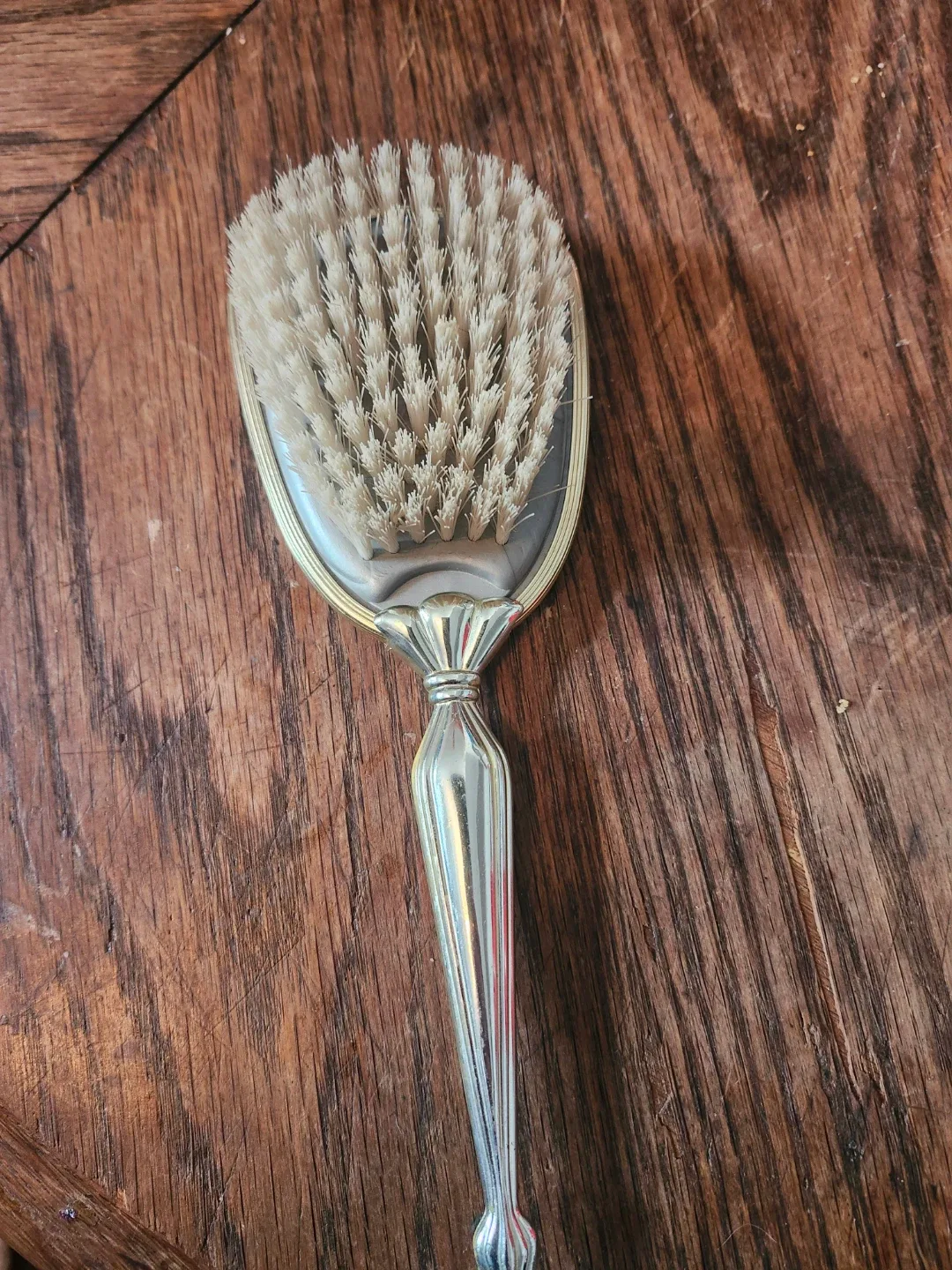 Vintage Silver-Tone Brush with Porcelain Back image indicator(2)