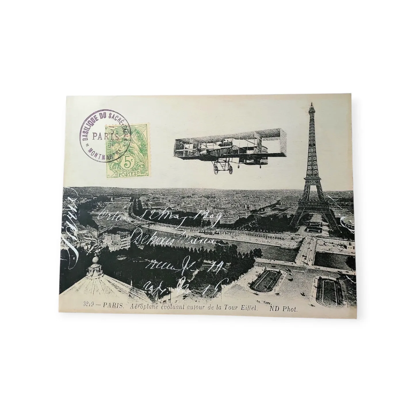 Vintage Paris Aeroplane Eiffel Tower Postcard Art. 40 x 30" image indicator(2)
