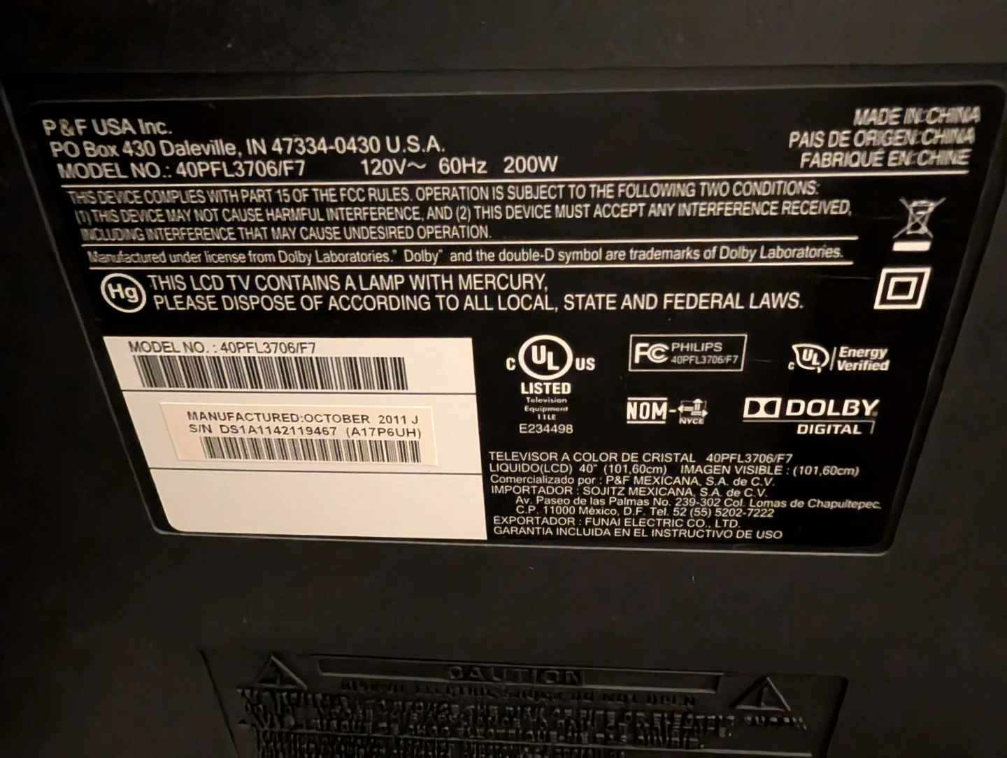 Philips LCD TV: Model 40PFL3706/F7 - photo 5
