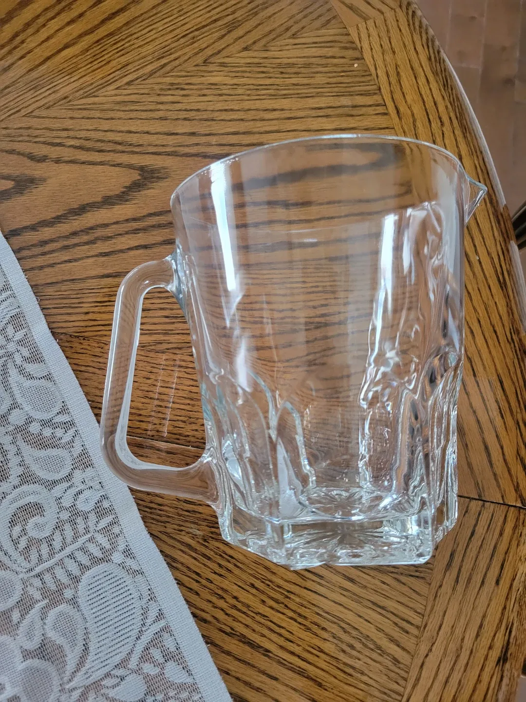 Vintage Mid Century Glass Water Pitcher. Vase. 5-1/4" × 6.5" image indicator(6)