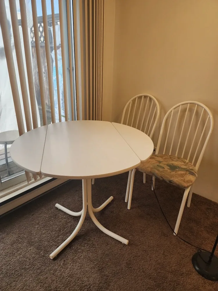 White Round Dining Table with Two Chairs