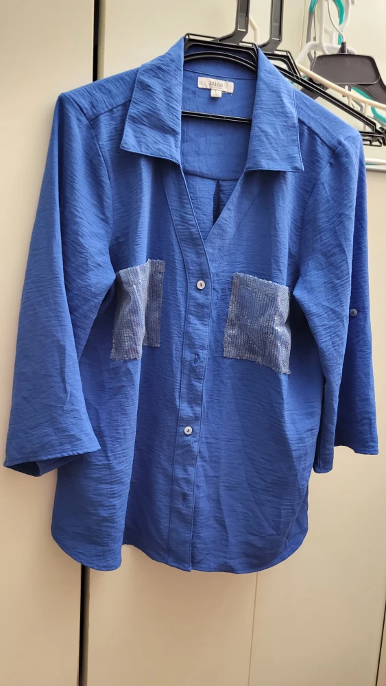 Nuco Blue Sequin Pocket Blouse - Size L