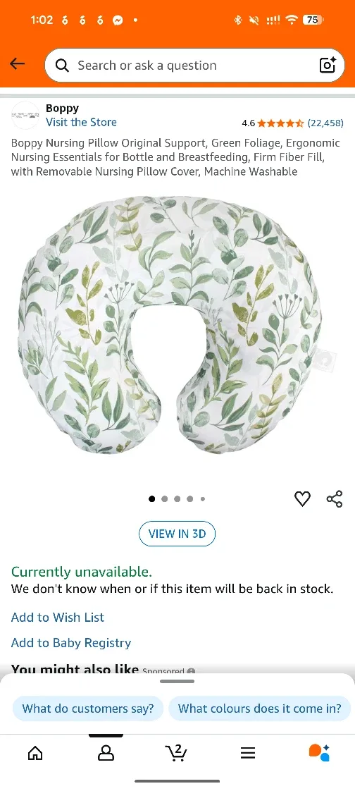 Boppy Nursing Pillow - Green Foliage Design image indicator(2)