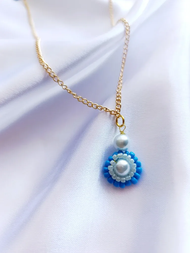 Handmade Blue Beaded Pendant Necklace