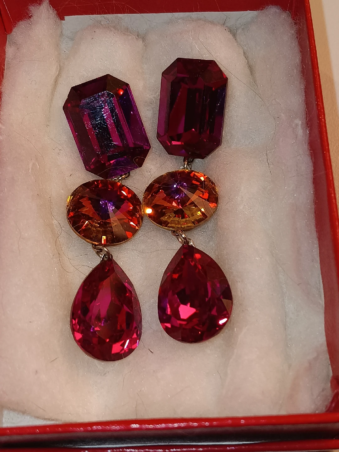 Vintage Red Gemstone Drop Earrings