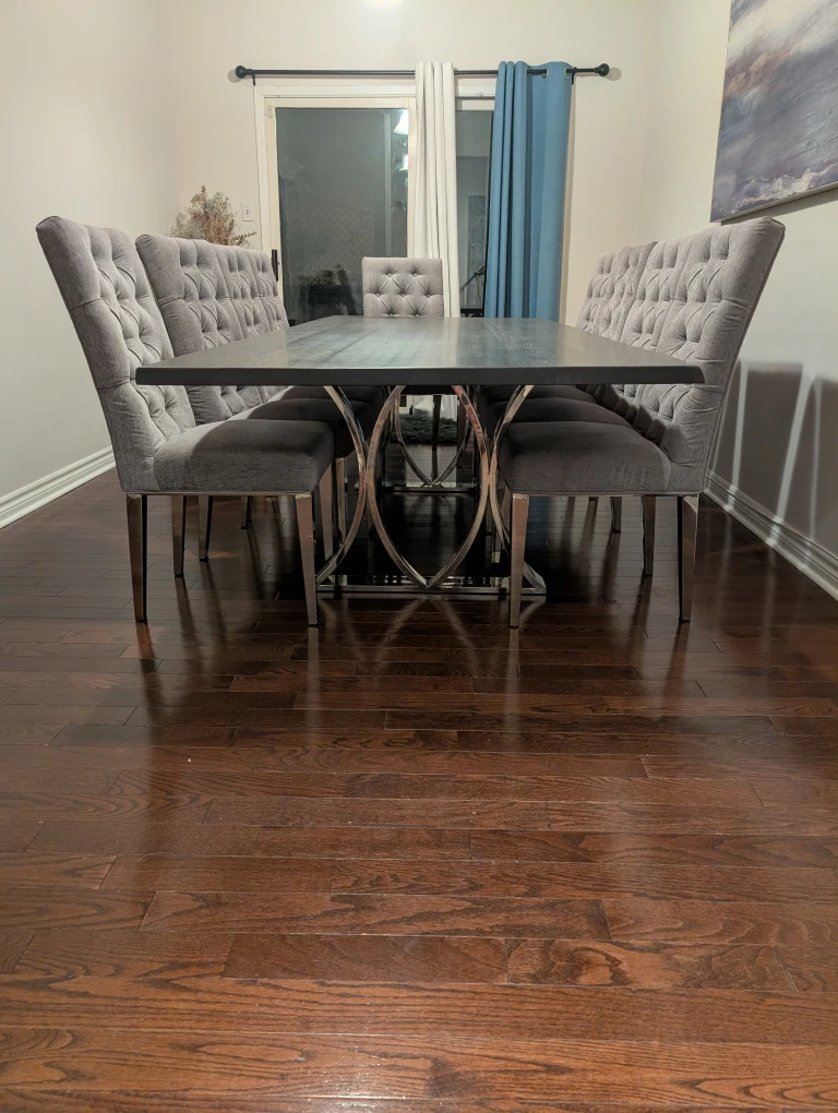 Nuevo Square Roots Couture Dining Table 10 Grey Dining Chairs