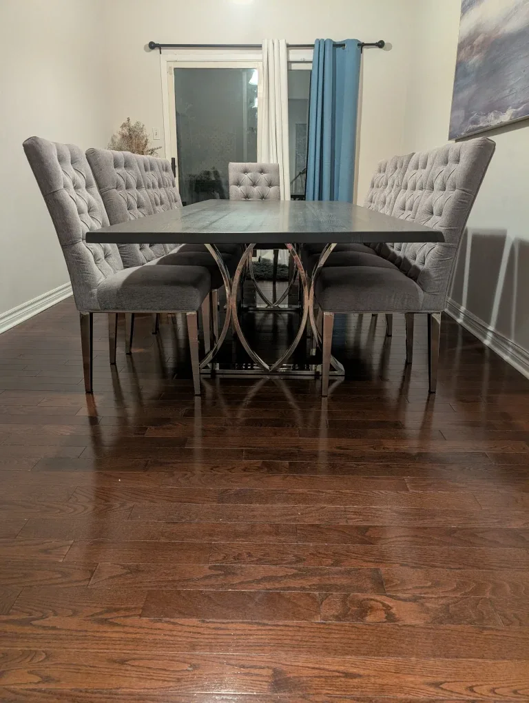 Nuevo Square Roots Couture Dining Table 10 Grey Dining Chairs