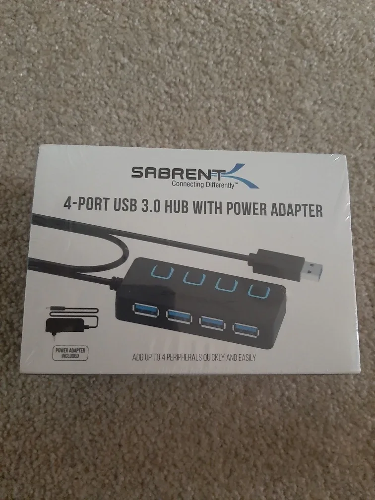 New Sabrent 4-Port USB 3.0 Hub with Power Adapter
