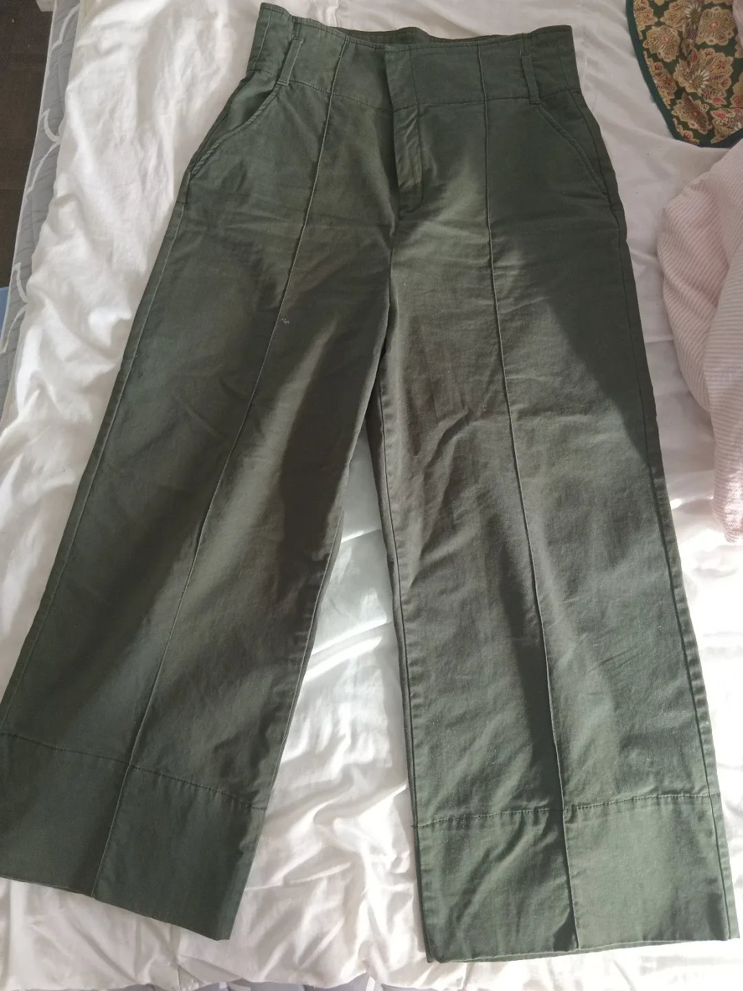 Massimo Dutti Olive Green Wide Leg Pants