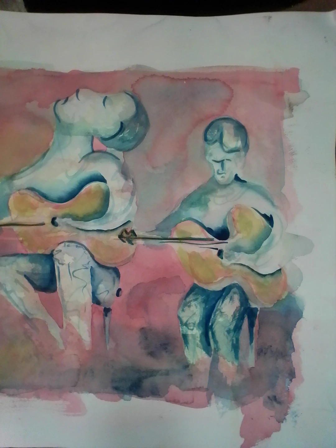 Abstract Three Violen Men Watercolor Painting - photo 2