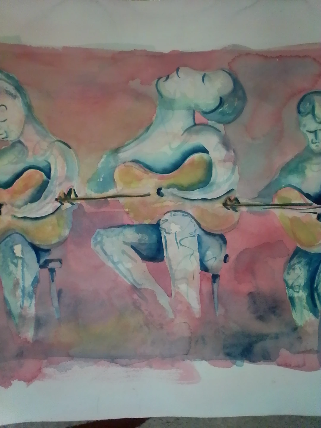 Abstract Three Violen Men Watercolor Painting - photo 3