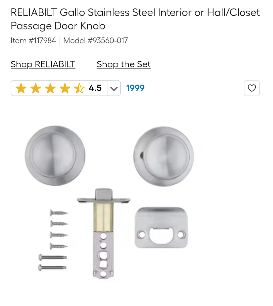 New Reliabilt Gallo Stainless Steel Door Knob - photo 5