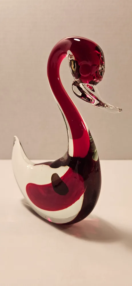 Murano Art Glass Swan Figurine - Red & White image indicator(3)