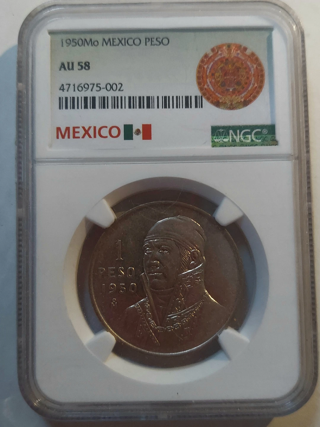 1950 Mo Mexico Peso Coin - AU 58 - photo 3